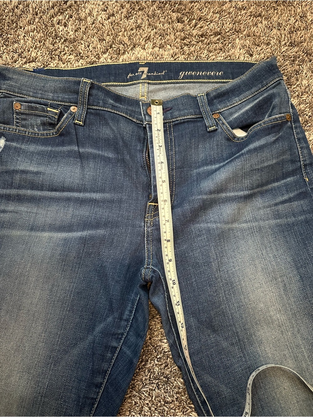 7 For All Mankind Women’s Dark Blue Skinny Jeans with Knee Distress - Picture 9 of 10